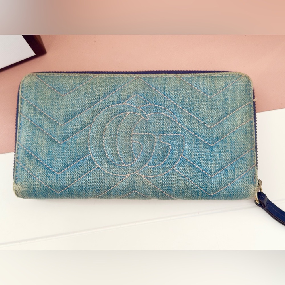 Gucci Marmont Denim Floral Zippy Wallet - Picture 3 of 14